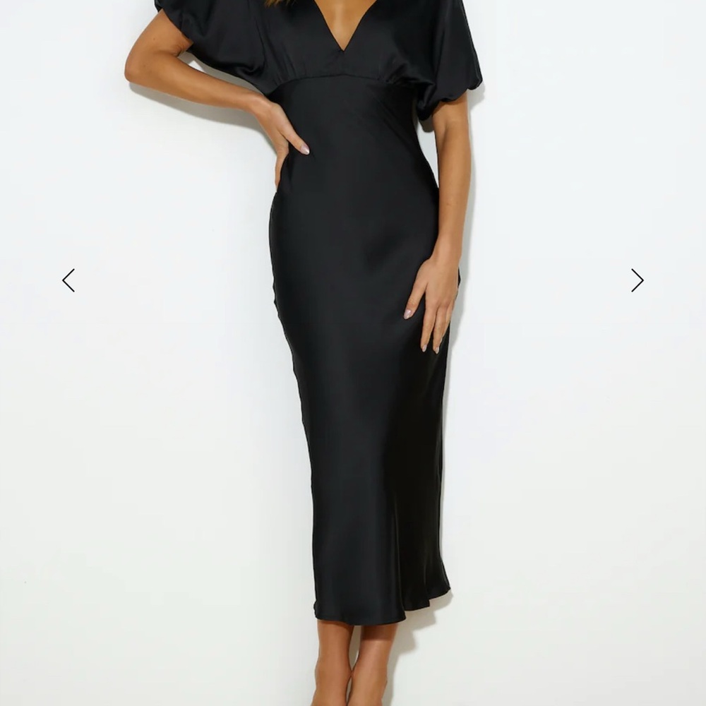 Hello Molly Black Satin V-Neck Midi Dress